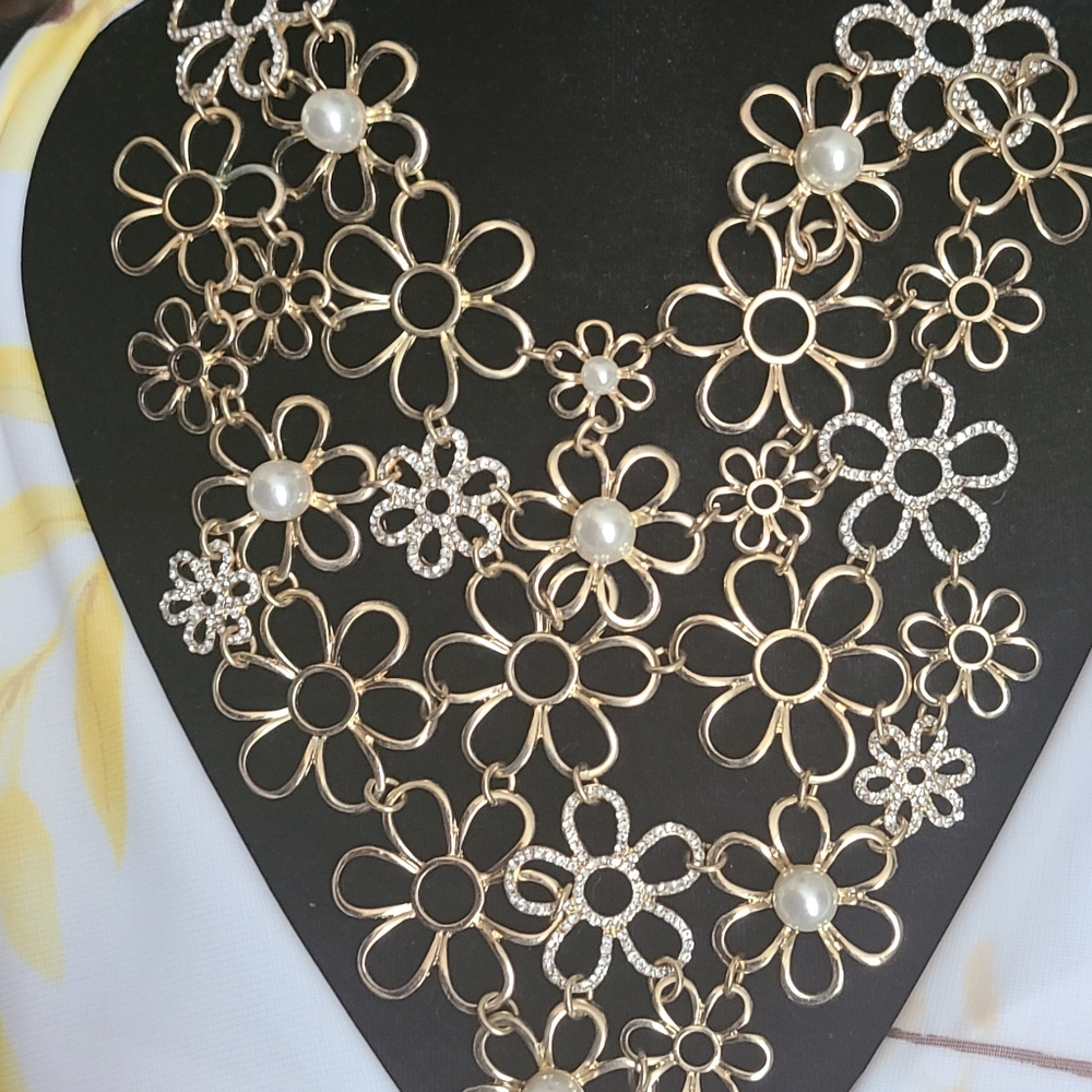 Floral gold plated  bib necklace